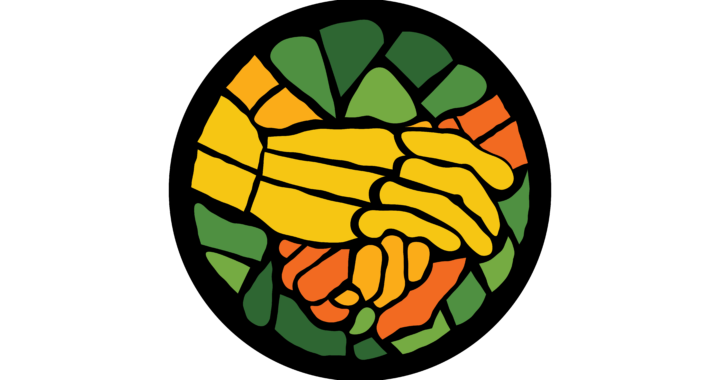 Image of two hands holding stylized to look like a stained glass window.