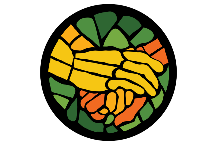 Image of two hands holding stylized to look like a stained glass window.