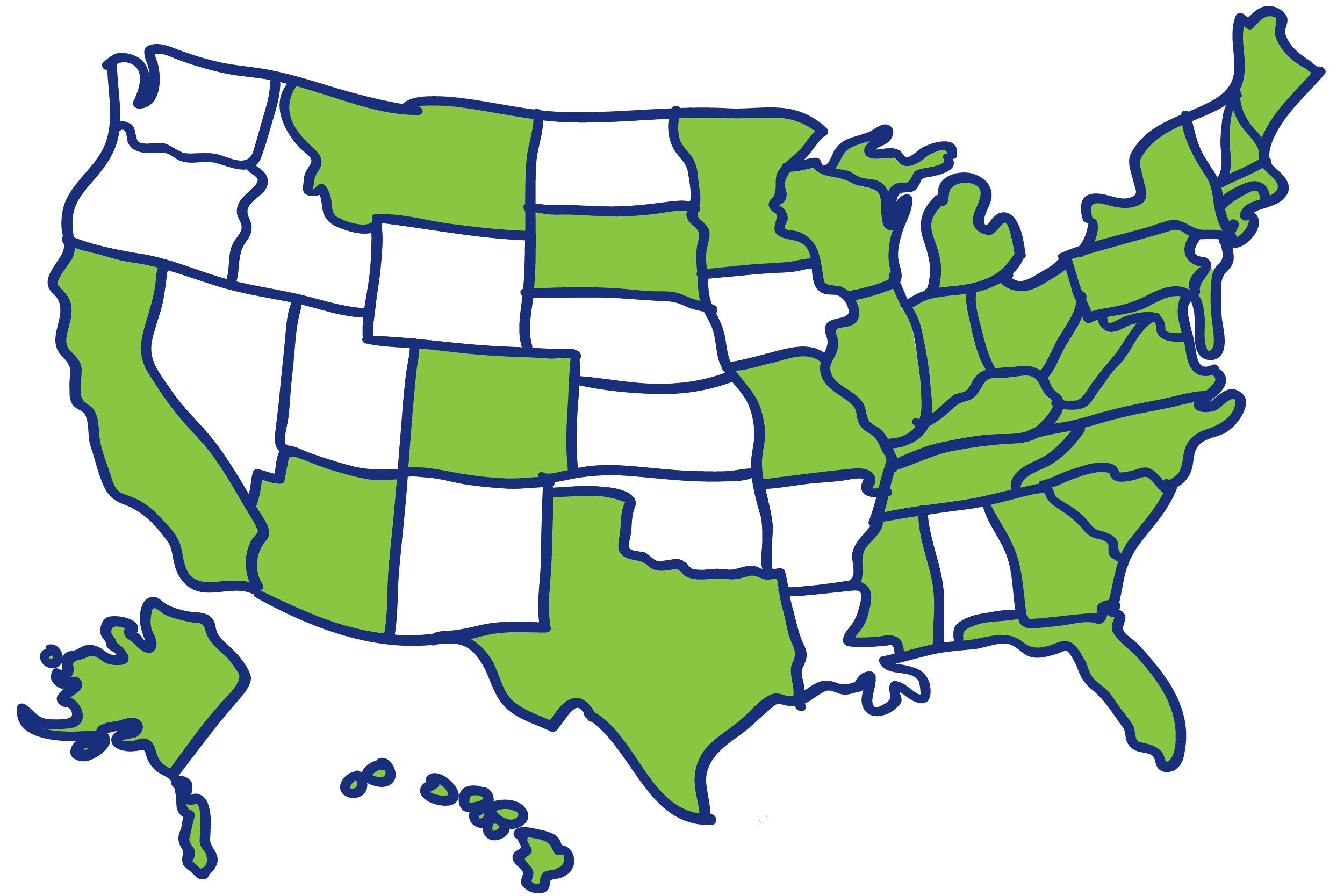 A map of the United States with the states where iMPROve Health operates highlighted.